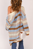 Striped Color Block Hollowed Knit Cardigan