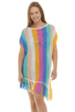 Stripe Tasseled Crochet Beach Cover Up