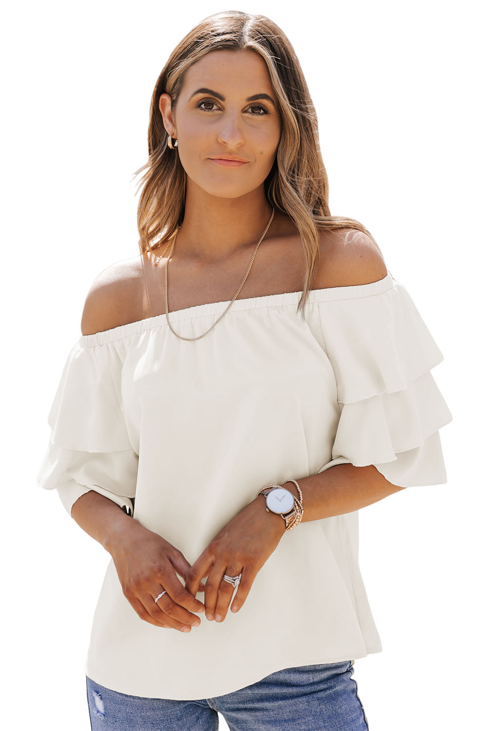 Tiered Ruffled Half Sleeve Off Shoulder Blouse