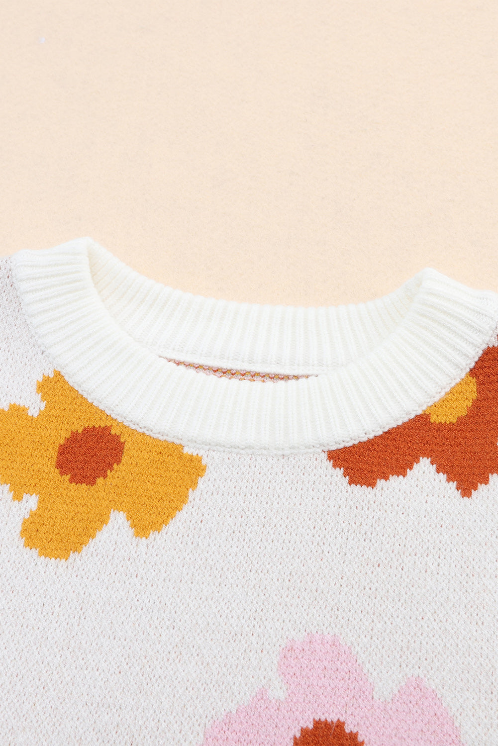 Sweet Flower Knitted Ribbed Hem Sweater