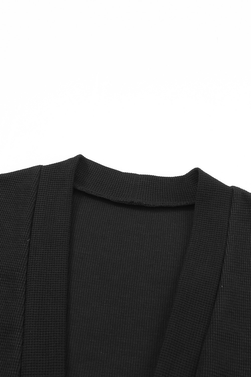 Cardigan à poches en tricot gaufré thermique noir