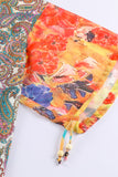 Bohemian Patchwork Print Drawstring Puff Sleeve Kimono