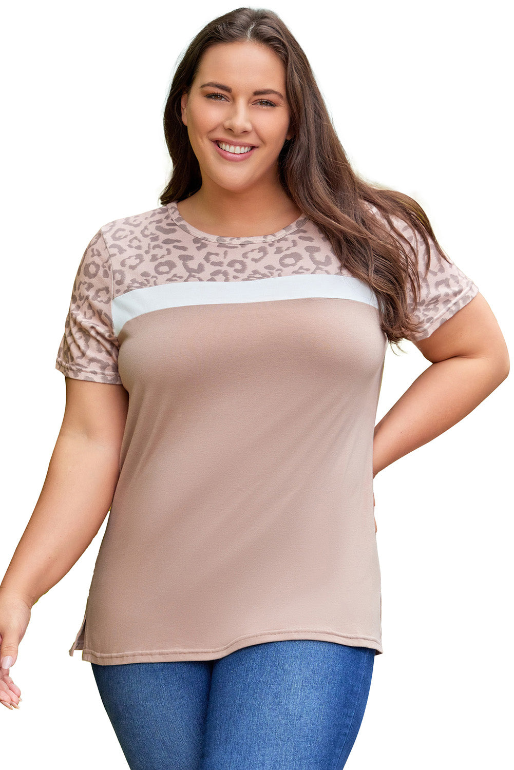 Leopard Yoke Color Block T Shirt