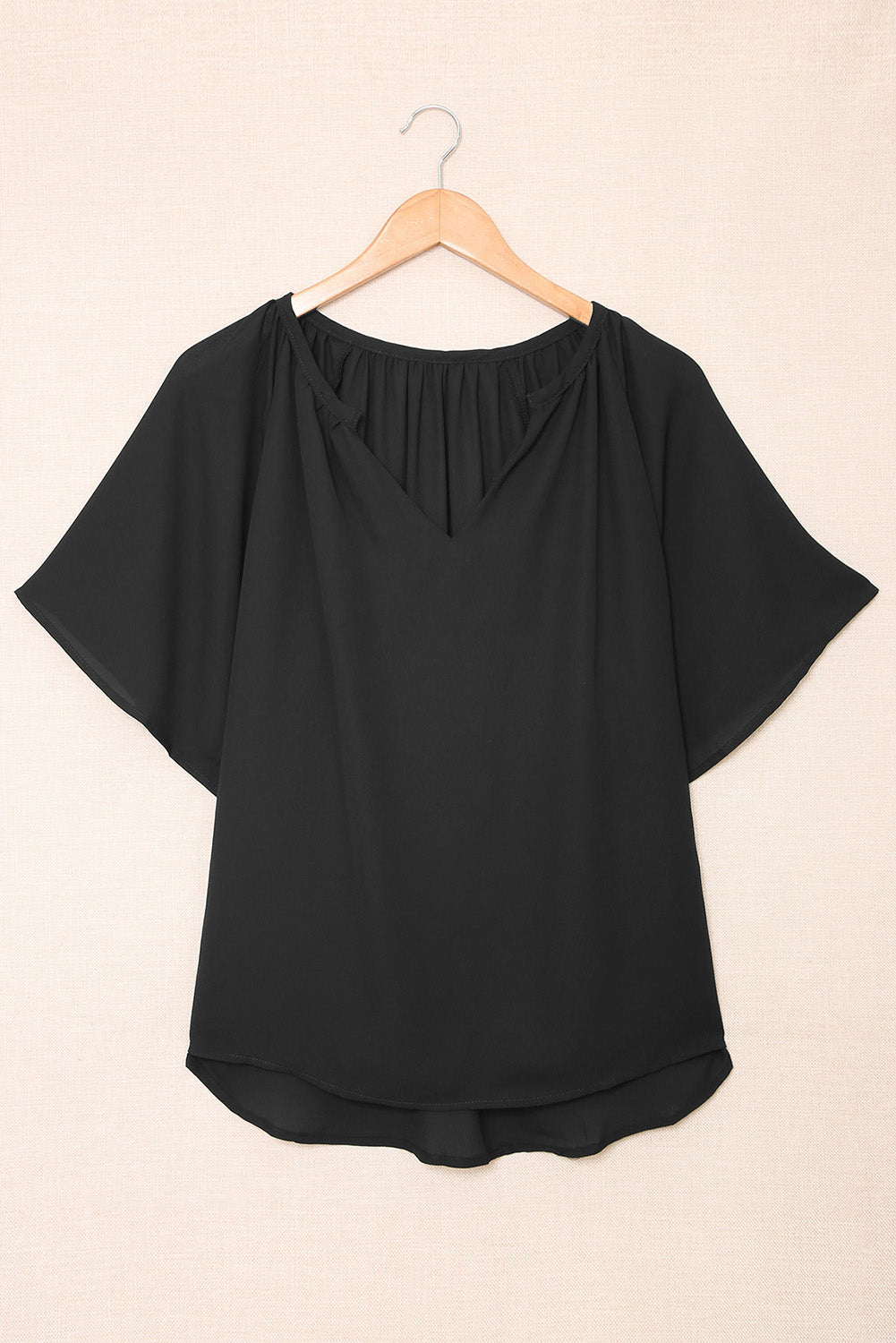 Split Neck Pleated Loose Top