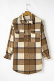 Plaid Flap Pocket Smocked Cuff Shacket