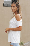 White Contrast Guipure Lace Cold Shoulder Tee