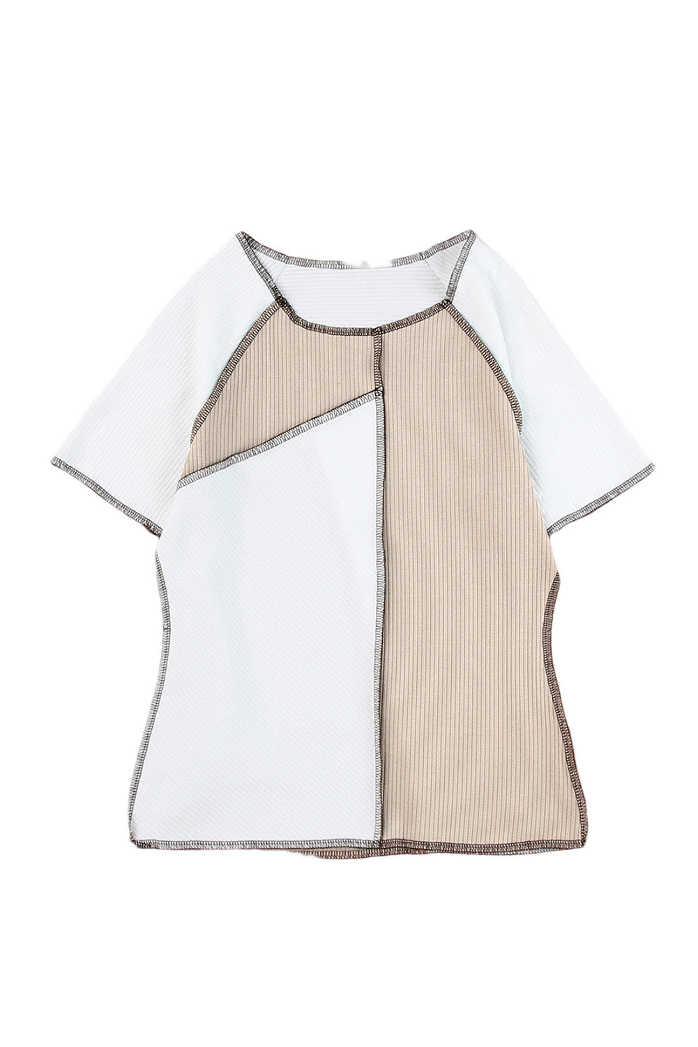 Irregular Color Block Seaming Trim Rib Knit Top