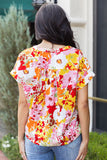 Boho Floral Print V Neck Short Sleeves Top