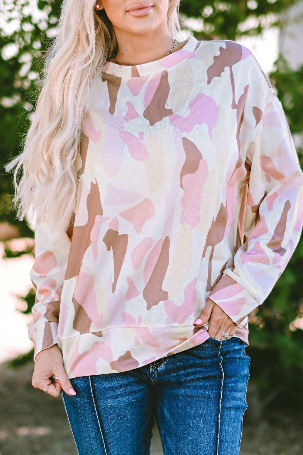 Geometric Print Crewneck Pullover Sweatshirt