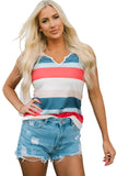 Striped Color Block Notched Neck Tank Top