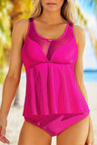 Mesh Patchwork Ruffle Tankini Set