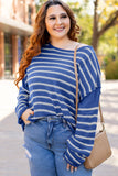 Khaki Stripe Drop Shoulder Casual Sweater