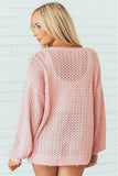 Loose Pointelle Knit Ribbed V Neck Sweater