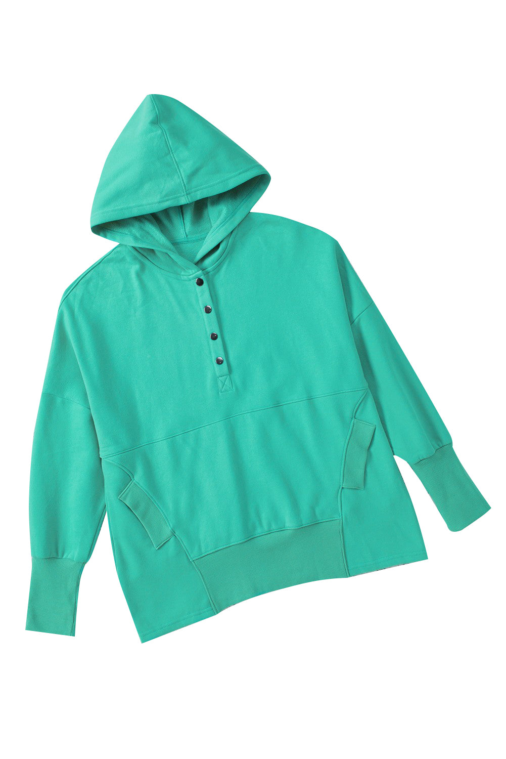 Sweat à capuche Henley avec poche et manches chauve-souris turquoise