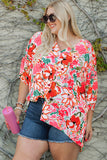 Plus Size Floral Print Kimono Sleeve Shirt