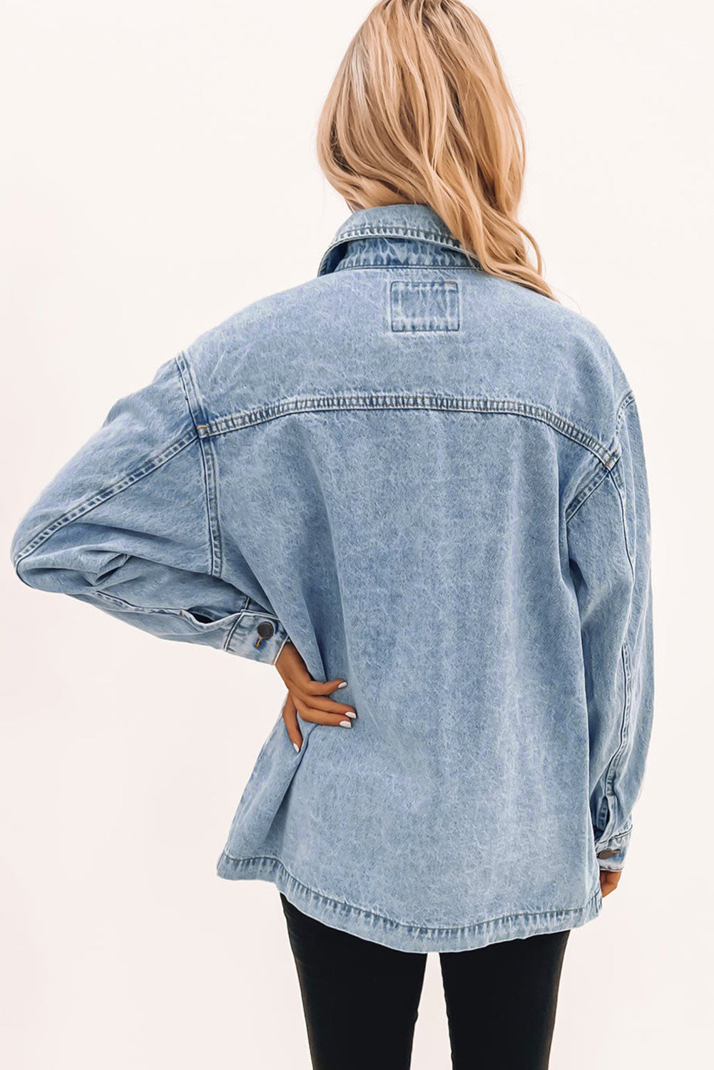 Acid Wash Flap Pocket Boyfriend Shacket