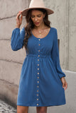 Button Up High Waist Long Sleeve Dress