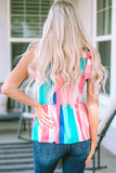 Striped Print Colorblock Knotted Shoulder Peplum Tank Top