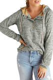 Heathered Print Button Snap Neck Pullover Hoodie