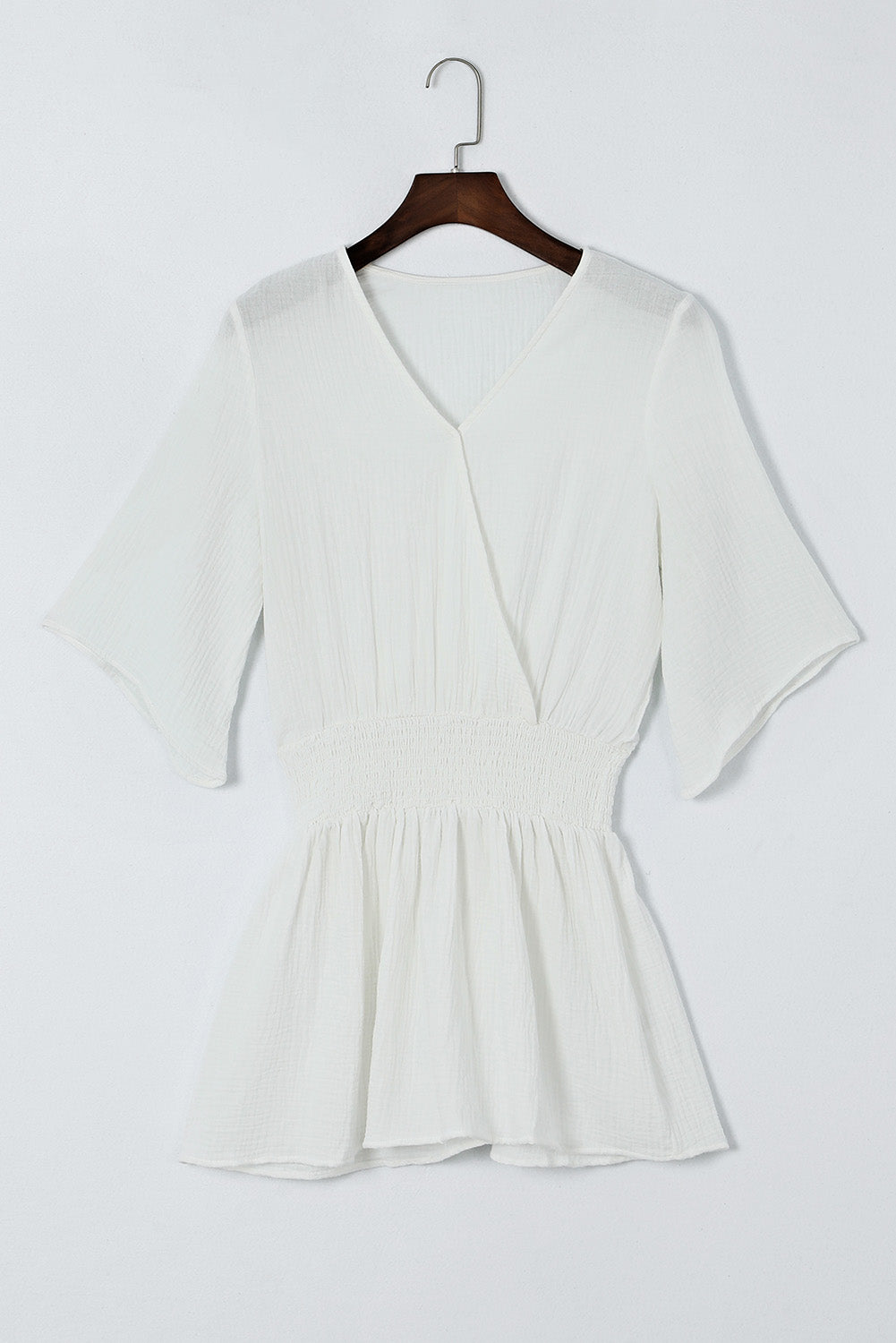 3/4 Sleeves Textured Smocked Drape Beach Dress