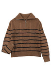 Brown Striped Half Zip Pullover Sweater