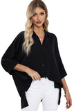 Chemise oversize noire à manches 3/4 bouffantes