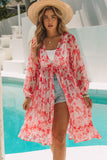 Sweet Floral Print Frill Hem Puff Sleeve Cover Up