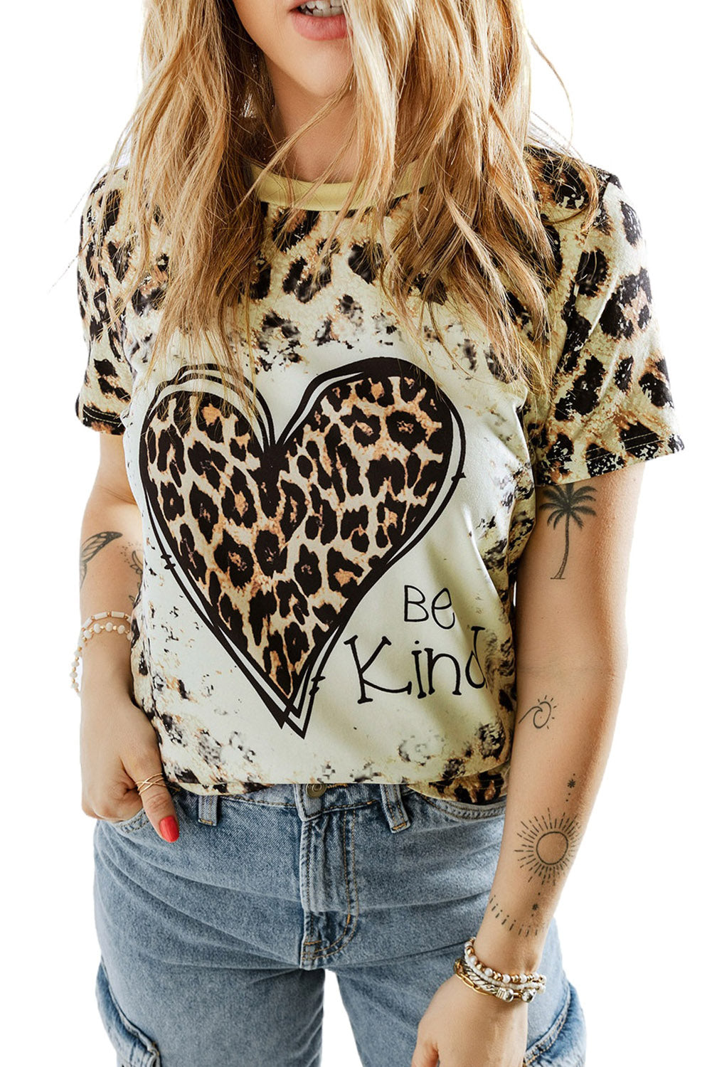 T-shirt à imprimé graphique Leopard Be Kind Heart 