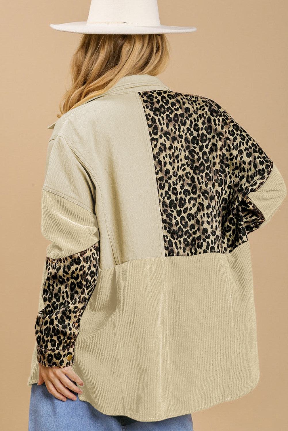 Leopard Patchwork High Low Shirt Jacket