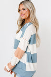 Rose Red Colorblock Striped Drop Shoulder Long Sleeve Top