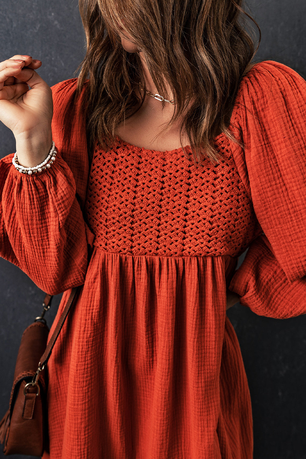 Textured Front Crochet Babydoll Dress