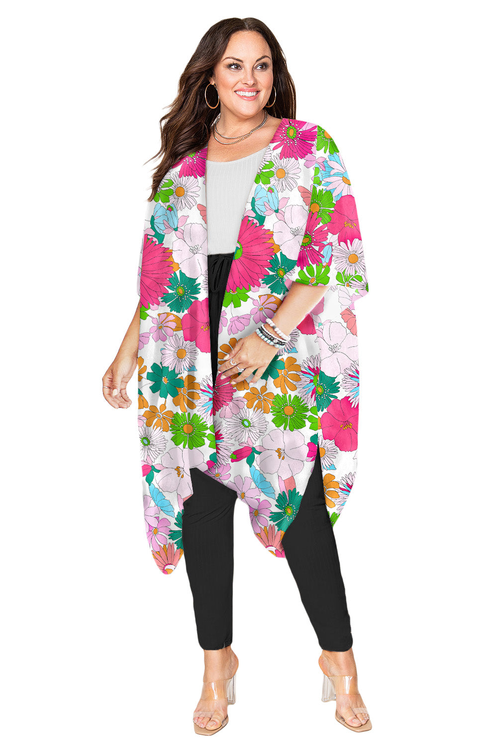 Floral Print Plus Size Kimono