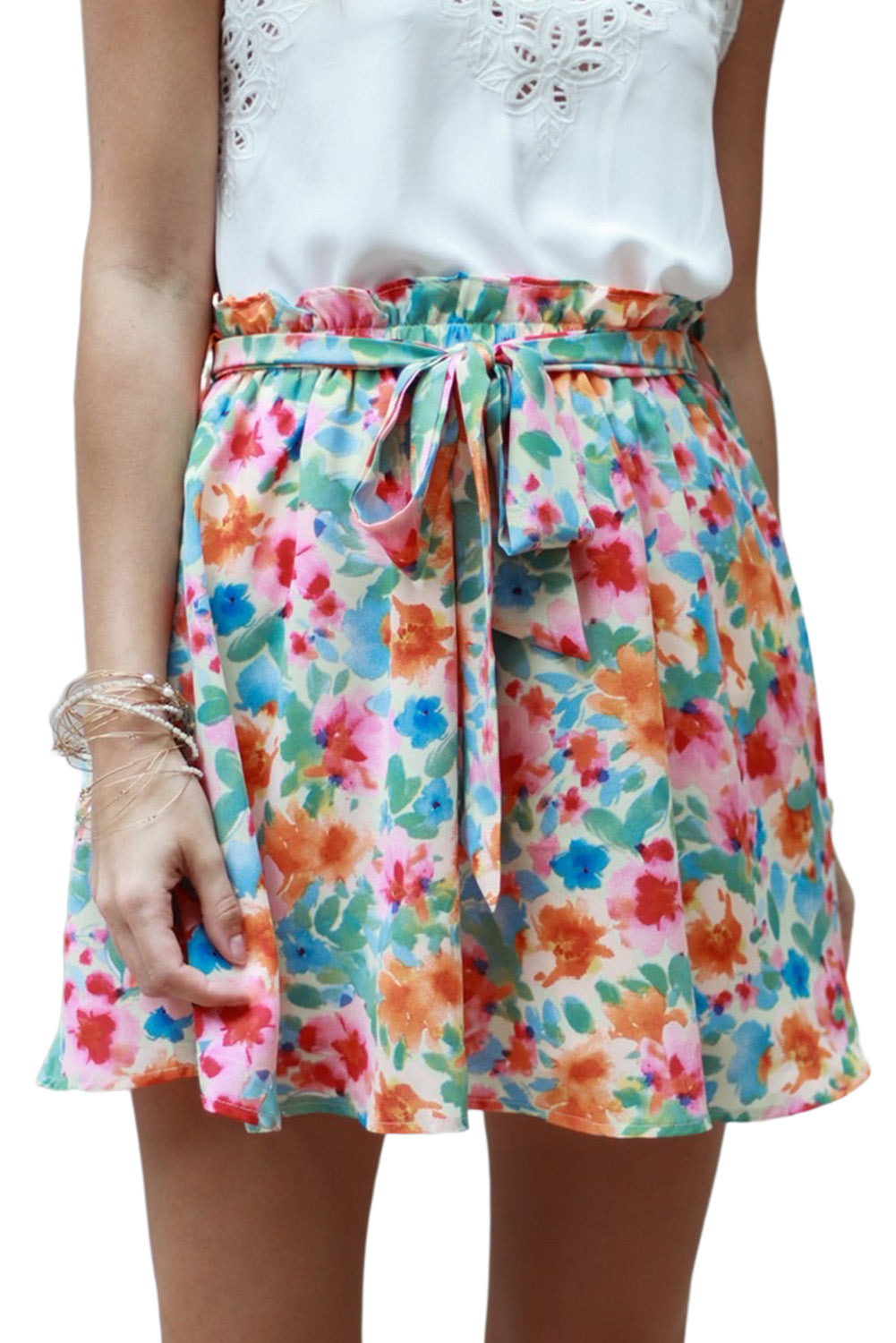 Floral Print Waist Tie Mini Skirt