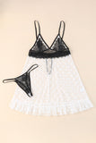 2pcs Lace Mesh Dotted Babydoll Set with Thong