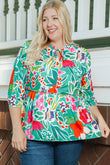 Floral Tie Split Neck Plus Size Peplum Blouse