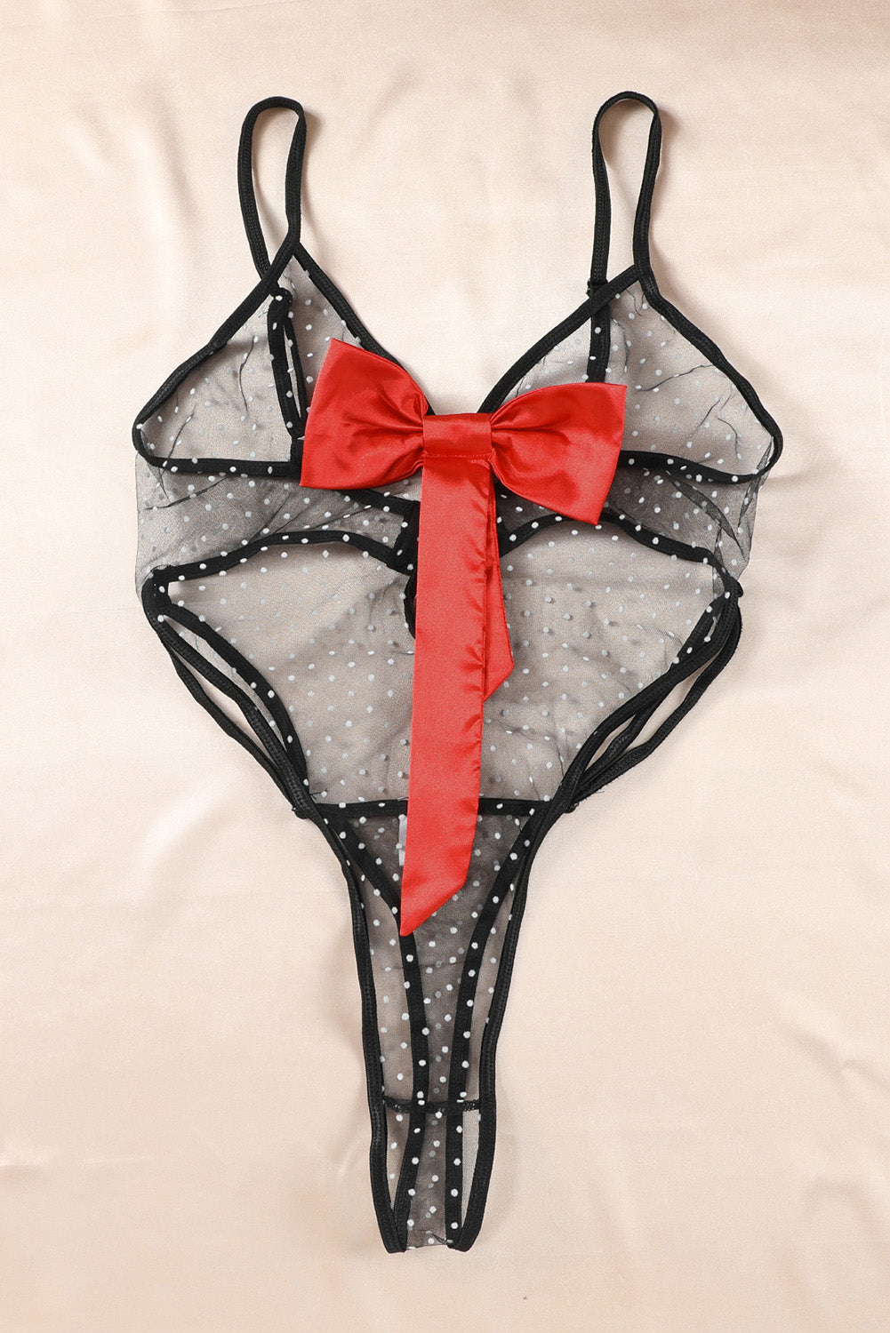 Bow Knot Polka Dot See-through Teddy Lingerie