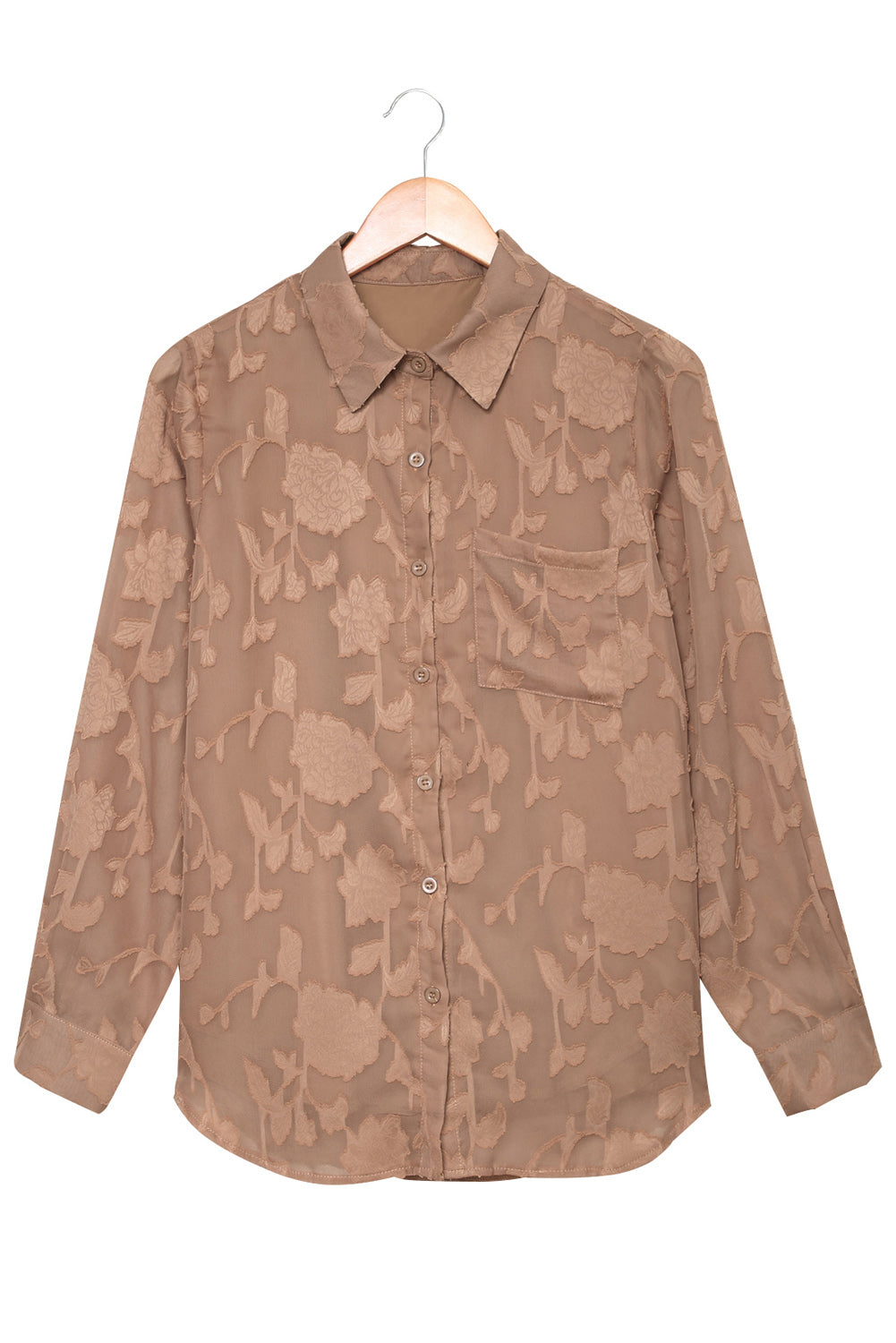 Chemise texturée à fleurs marron à col et col