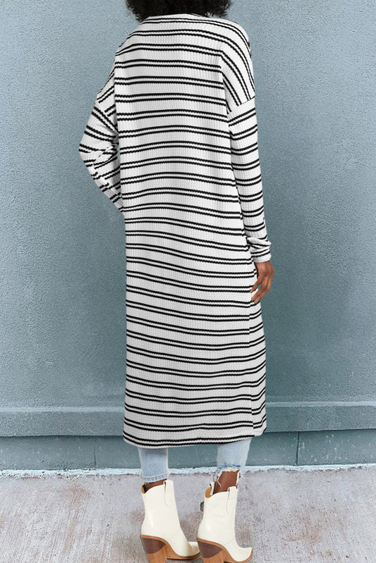 Black Stripe Print Open Front Duster Cardigan