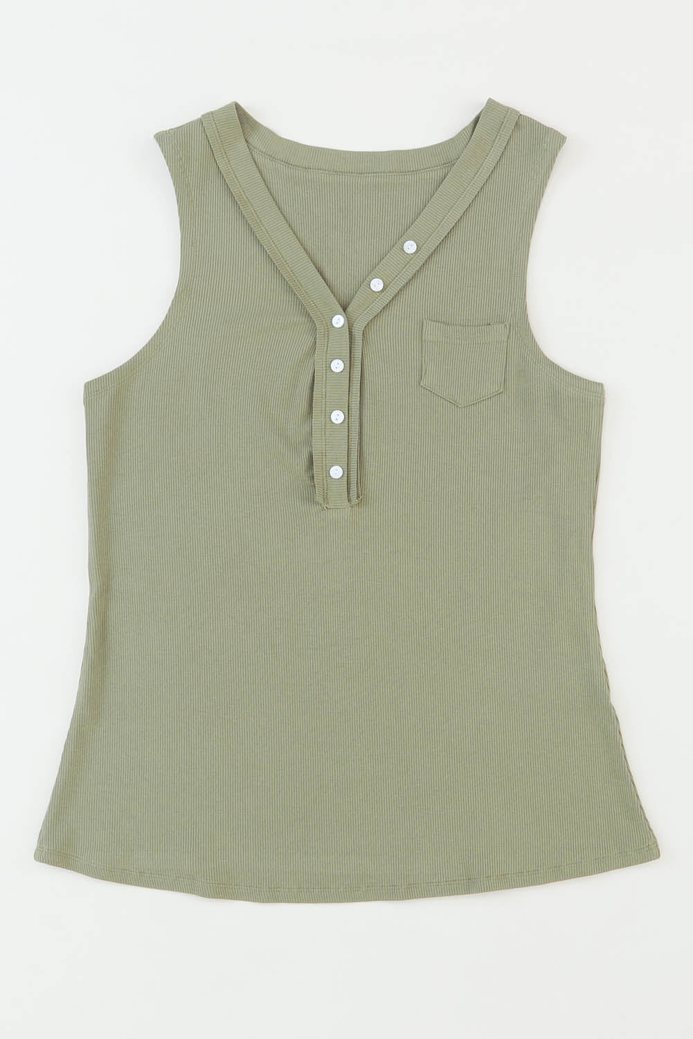 Ribbed Knit Buttoned Henley V Neck Tank Top