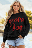 Black Tinsel Game Day Drop Shoulder Graphic Sweatshirt