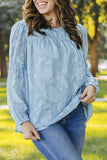 Textured Ruffle Lantern Sleeve Babydoll Blouse