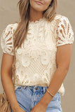 Crochet Lace Hollowed Puff Sleeve Blouse