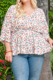 Plus Size Floral Print V Neck Peplum Blouse