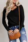 Lace Crochet V Neck Long Sleeve Top