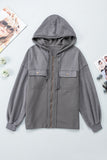 Flap Pocket Drawstring Hood Zip Up Jacket