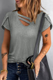 Strappy V Neck Overlap Short Sleeve Top