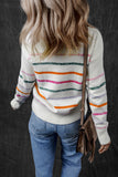 Black Colorful Striped Ribbed Trim Sweater