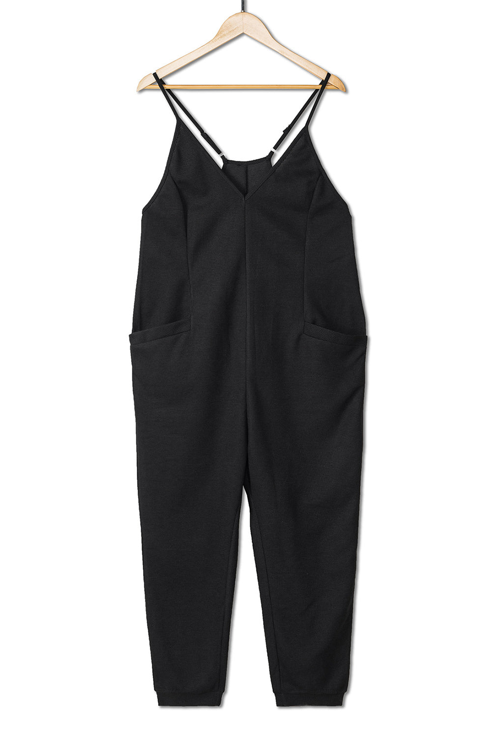 Textured Sleeveless V-Neck Pocketed Casual Jumpsuit