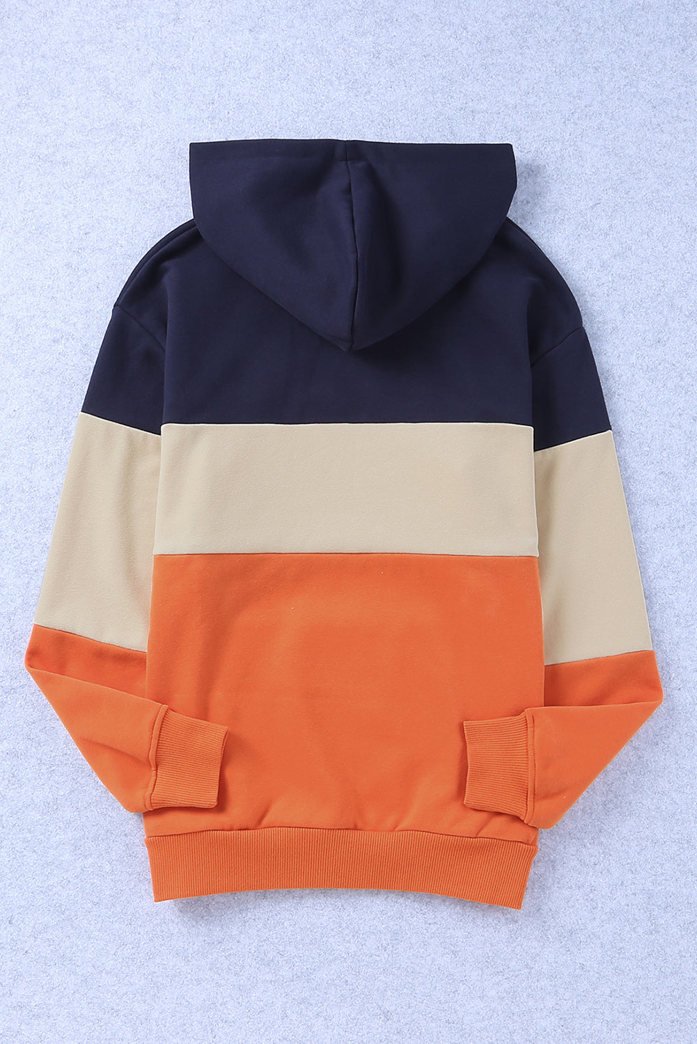 Blue Triple Color Block Hoodie with Kangaroo Pocket