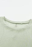 Dark Gray Ribbed Roll-tab Sleeve Chest Pocket Oversize Top